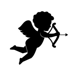 Black cupid silhouette on a white background. Vector illustration.