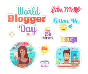 World Blogger Day Cake with Candles Set Vector