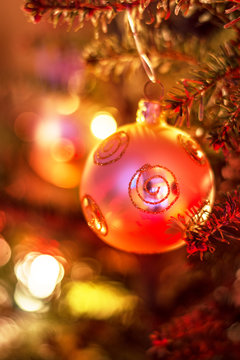 Christmas ornaments hanging from christmas tree
