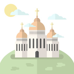 Church icon isolated on white background. Vector illustration for religion architecture design. Cartoon church building silhouette with cross, chapel, bell. Catholic holy traditional symbol