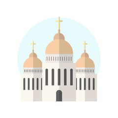 Church icon isolated on white background. Vector illustration for religion architecture design. Cartoon church building silhouette with cross, chapel, bell. Catholic holy traditional symbol
