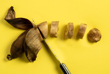 Slices of rotten unhealthy banana.