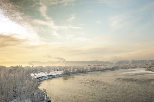 View Of The Winter City Of Krasnoyarsk From The Park