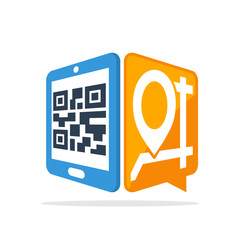 Fototapeta premium Vector illustration icon with the concept of scanning QR code with a smartphone to access address location information