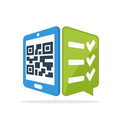 Vector illustration icon with the concept of scanning QR code with a smartphone to access survey services
