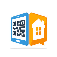 Vector illustration icon with the concept of scanning QR codes with smartphones to access home data information