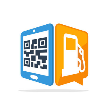 Vector illustration icon with the concept of scanning QR codes with a smartphone to access the gas station service