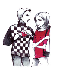 Fototapeta premium Valentine's Day. Illustration of a marker and ballpoint pen.
