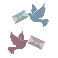 Birds bringing news, message, congratulations. Post Bird. Emblem for envelope, cards, prints, business cards.