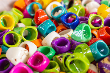 handmade rings of various colors, made with recycled materials, San Andres Colombia