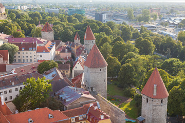 Red roofs of old town Tallinn, Estonia at sunny day