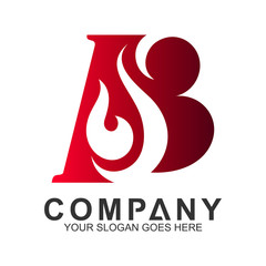 letter B logo with red fire style