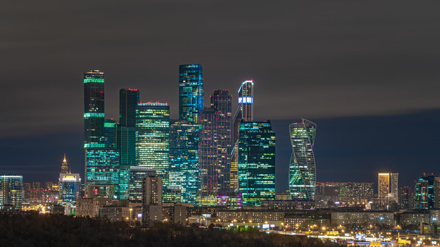 Skyline of Moscow, Russia at night