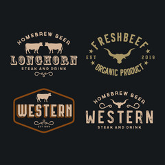 Fototapeta na wymiar Antique frame border label engraving retro Country Emblem Typography for Western Bar/Restaurant Logo Design inspiration. Elements Business Sign Hipster Logo Identity