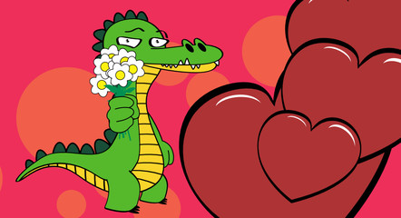 Love crocodile cartoon valentine background in vector format