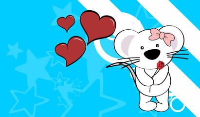 cute mouse girl holding a red rosse valentine background in vector format very easy to edit