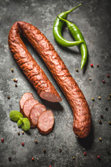 Smoked Pork Sausage On The Stone Slab/ green chilli