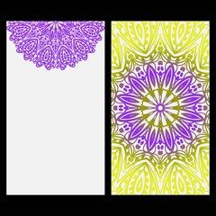 Relax cards with mandala formed flowers, boho style, vector illustration. For wedding, bridal, Valentine's day, greeting card invitation