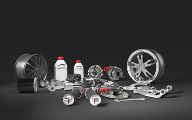 Car parts. 3D rendering.