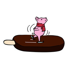 xmas pig skating on the ice cream