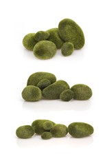 Set of mossy stones isolated on white background for design in ecological style