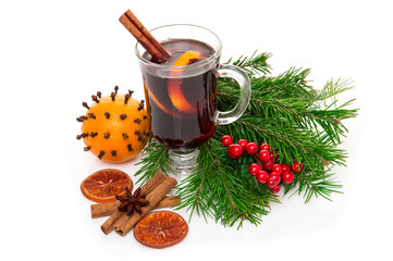 Christmas mulled wine, cookies, spices and ornaments