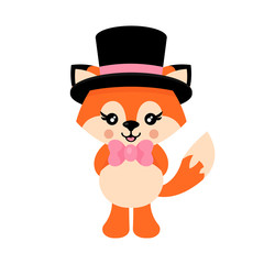 cartoon cute fox with tie and hat vector