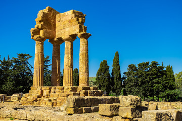 Ruins of Temple of Castor and Pollux in Valley of Temples in Agrigento, Sicily.
