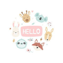 Vector illustration with cute funny animal heads