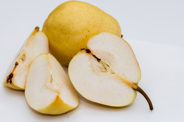 The organic pear on the white background