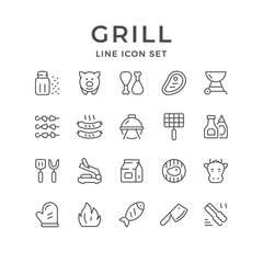 Set line icons of grill