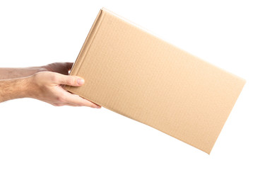 Boxes delivery in hand on white background isolation