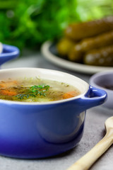 Cucumber soup with pickled cucumbers