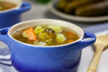 Cucumber soup with pickled cucumbers