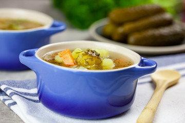 Cucumber soup with pickled cucumbers