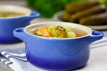 Cucumber soup with pickled cucumbers