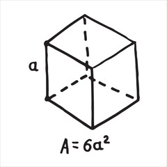 Hand drawn Cube surface area. Sketch for education, icon