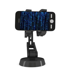 Robotic arm hold smartphone with Binary Computer Code. Manufacture technology industry assembly mechanic hand 3d render illustration isolated on white