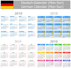 2019 German Mix Calendar Mon-Sun on white background