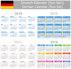 2019 German Mix Calendar Sun-Sat on white background