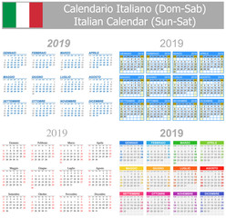 2019 Italian Mix Calendar Sun-Sat on white background