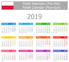 2019 Polish Type-1 Calendar Mon-Sun on white background