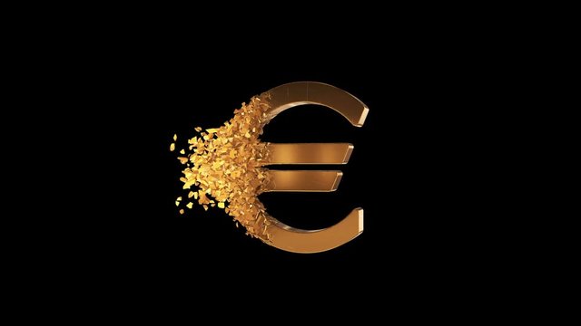 Fractured Euro value 3d model with disappearing effect. Financial crisis concept. Available in FullHD and HD video.