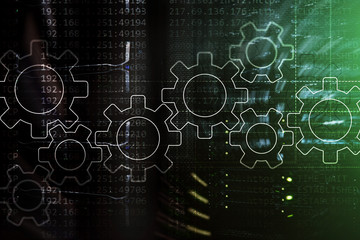 Gears mechanism, digital transformation, data integration and digital technology concept.
