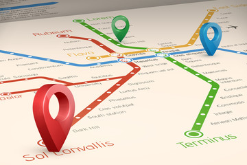 Relistic abstract blured map of subway routes in  perspective vi
