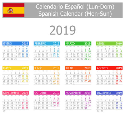 2019 Spanish Type-1 Calendar Mon-Sun on white background
