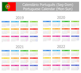 2019-2022 Portuguese Type-1 Calendar Mon-Sun on white background