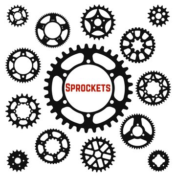 Silhouettes of the gear wheels, vector icons set