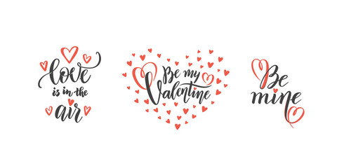 vector Set of hand lettering love phrases text quotes to valentines day, love concept, wedding design template, hearts