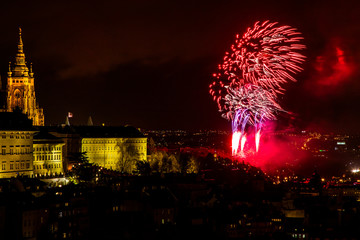 Naklejka premium New Year's fireworks in Prague
